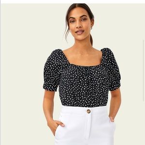 NWOT ANN TAYLOR Spotted polka dot Square Neck Puff Sleeve Top small